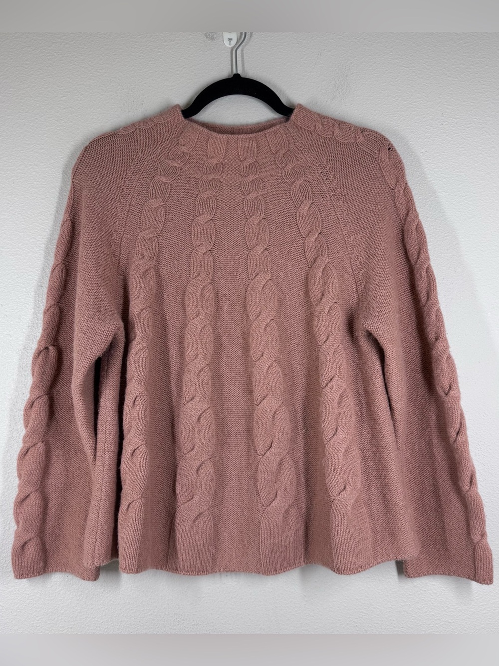 Margaret O’Leary Alpaca Cashmere Mock Neck Cable Knit Sweater Pink Small